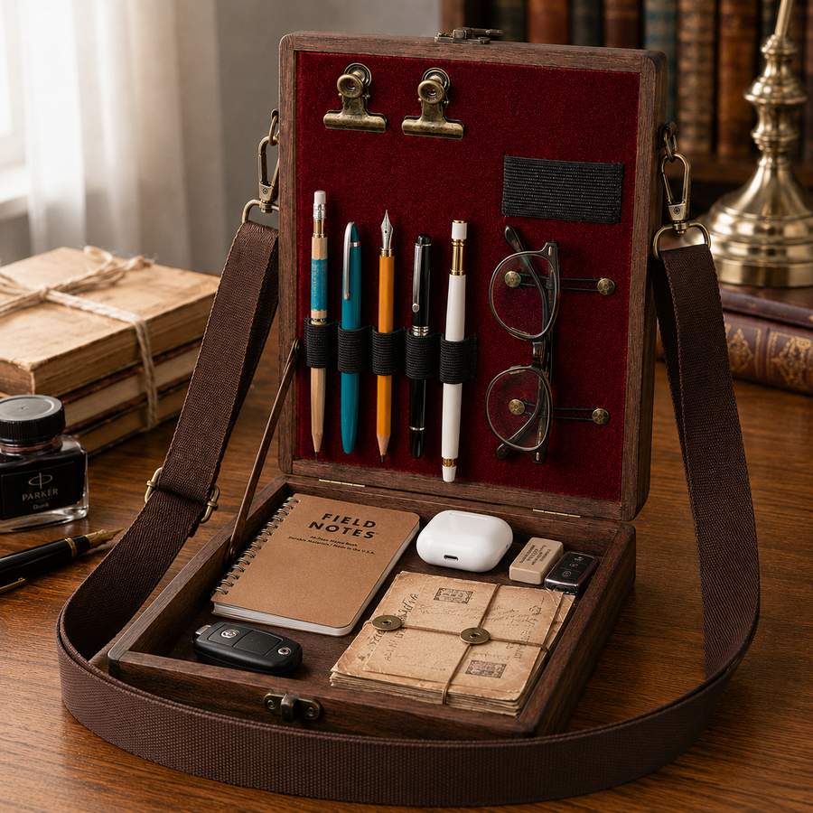 The Messenger Box | Portable Wooden Writing & Art Organizer